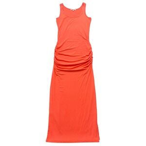 Victoria's Secret Ruched Maxi Dress Women M Coral Sleeveless Side Slit Beachwear